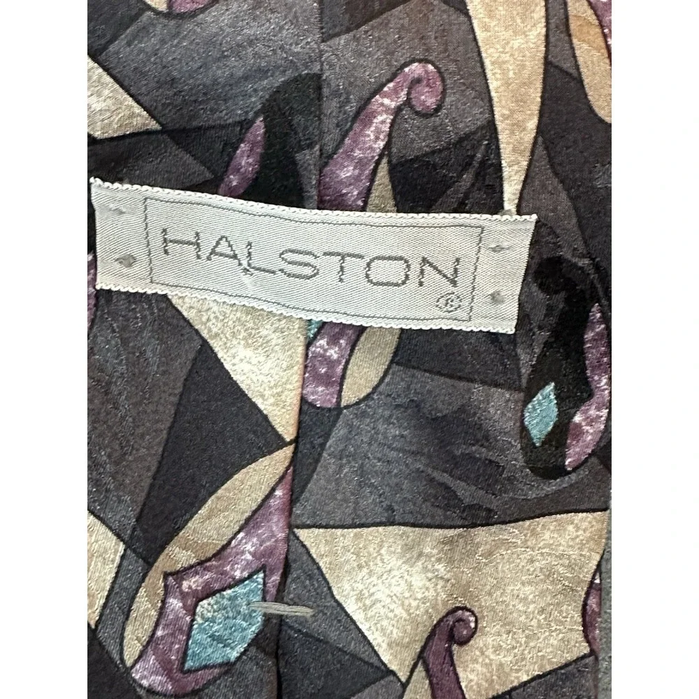 Vintage Halston Tie Geometric 100% Italian Silk Necktie Made in USA 56